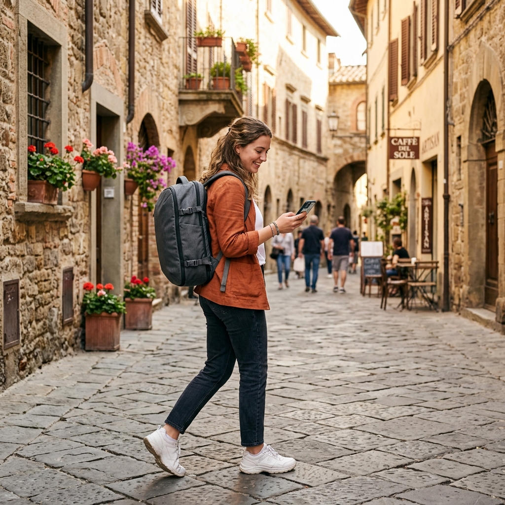 Traveler navigating European streets showing how to become a digital nomad lifestyle