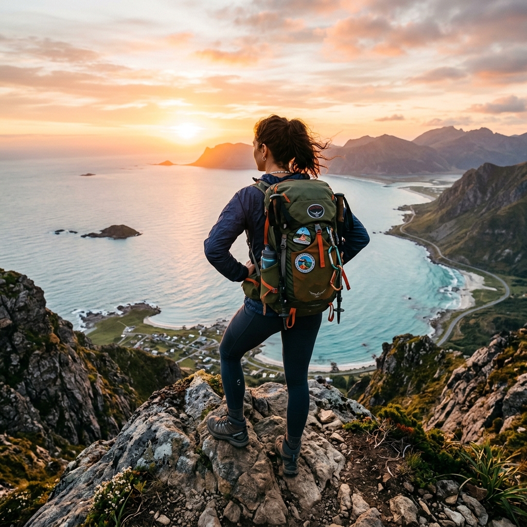 Confident traveler taking in mountain peak sunrise for solo female travel guide article